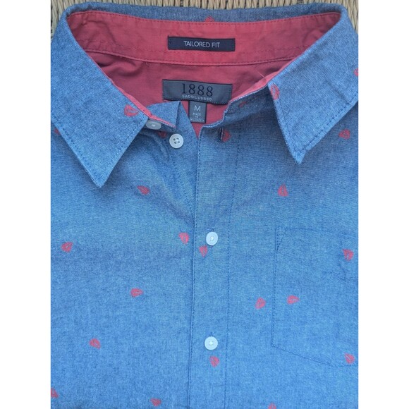 Men's Sailboat Pattern Short Sleeve Button Down Shirt Size Medium Quiet Luxury - Picture 7 of 9